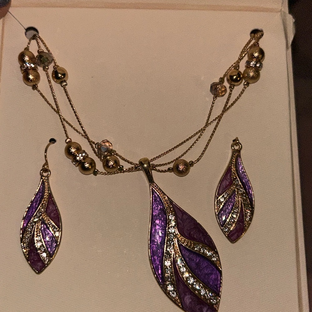 Kim Rogers Gold-Tone Necklace & Earrings with Purple Accents